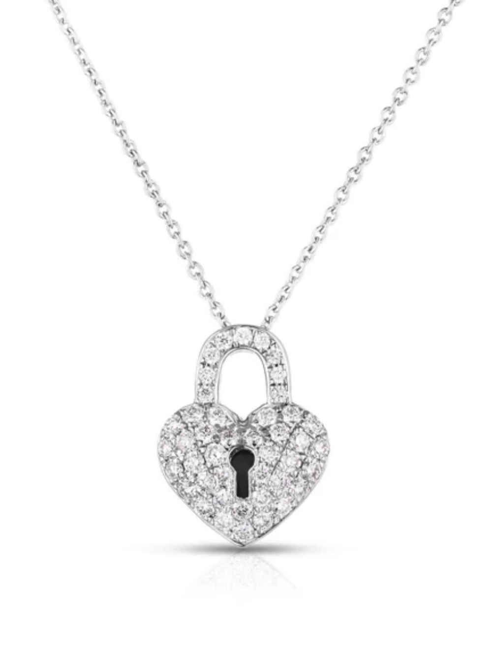 Roberto Coin Tiny Treasures White Gold Diamond Heart Lock Necklace